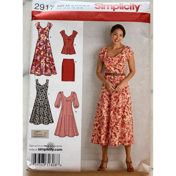 SIMPLICITY UNCUT Pattern 2917 Women's 10-12-14-16-18 Back Zip Dress Skirt Top FF - Picture 1 of 4